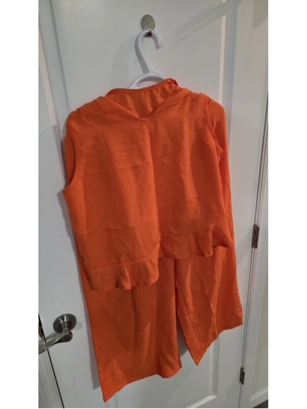 Women’s Orange 2-Piece Set XXL Solid Sleeveless Top + Wide-Leg Elastic Pants